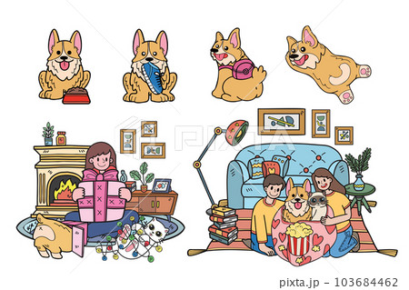 Hand Drawn dog and family collection in flat style illustration for business ideas Hand Drawn dog and family collection in flat style illustration for business ideas 103684462