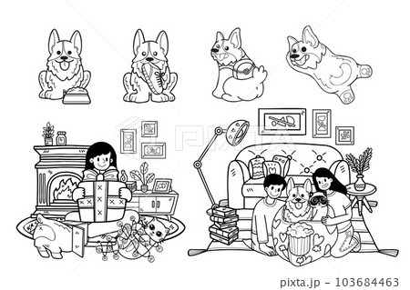 Hand Drawn dog and family collection in flat style illustration for business ideas Hand Drawn dog and family collection in flat style illustration for business ideas 103684463