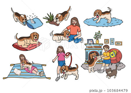 Hand Drawn beagle dog and family collection in flat style illustration for business ideas 103684479