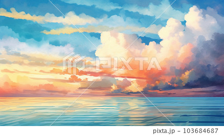 夏の海と空の水彩画のイラスト素材 [103684687] - PIXTA