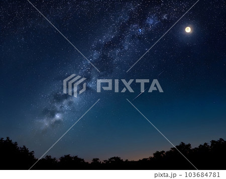 きらめく星空と月のイラスト素材 [103684781] - PIXTA