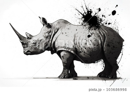 Image painting of a rhino drawing using a brush...のイラスト素材