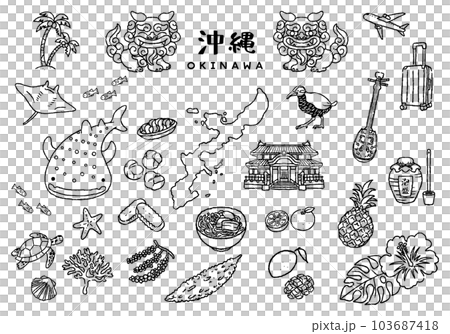 沖縄のイラストセット　手描き線画 103687418