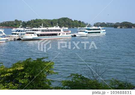 観瀾亭から眺めた松島観光船乗り場の景色 103688831