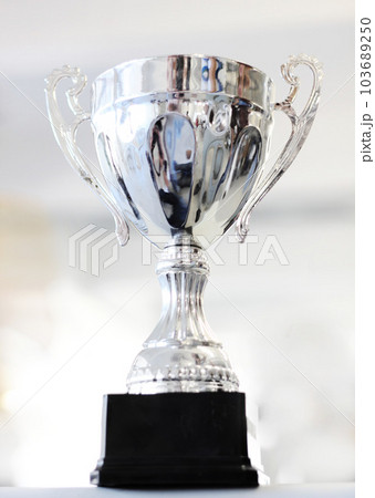 Trophy, reward and celebration award as an achievement for winning a silver prize due to success of a champion. Shine, cup and victory championship with value for a winner in a competition Trophy, reward and celebration award as an achievement for winning a silver prize due to success of a champion. Shine, cup and victory championship with value for a winner in a competition 103689250
