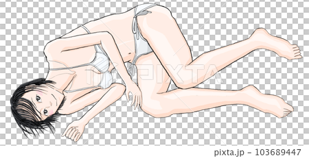 床に水着で寝そべる女の子08 103689447