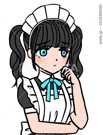 困っているブルーの胸のリボンをつけた黒髪のメイド 困っているブルーの胸のリボンをつけた黒髪のメイド 103690090