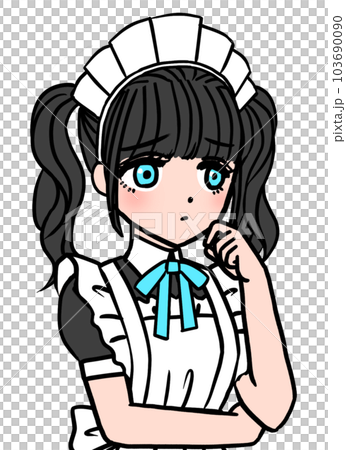 困っているブルーの胸のリボンをつけた黒髪のメイド 困っているブルーの胸のリボンをつけた黒髪のメイド 103690090