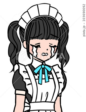 失敗して泣いているブルーの胸のリボンをつけた黒髪のメイド 失敗して泣いているブルーの胸のリボンをつけた黒髪のメイド 103690092
