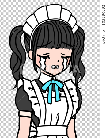 失敗して泣いているブルーの胸のリボンをつけた黒髪のメイド 失敗して泣いているブルーの胸のリボンをつけた黒髪のメイド 103690092