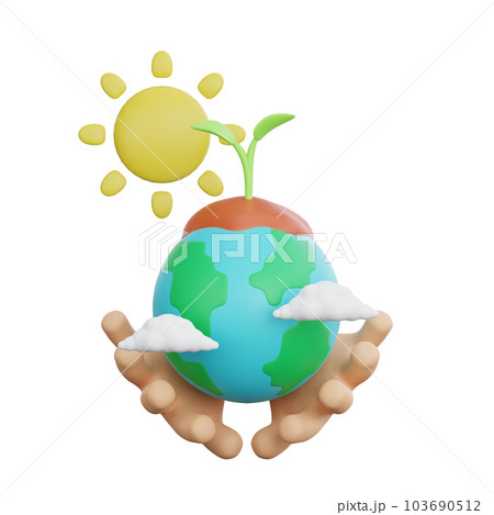 3d render of hand holding earth growing plant ecology concept 103690512