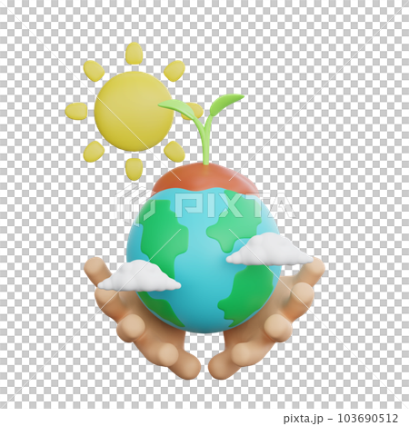 3d render of hand holding earth growing plant ecology concept 103690512