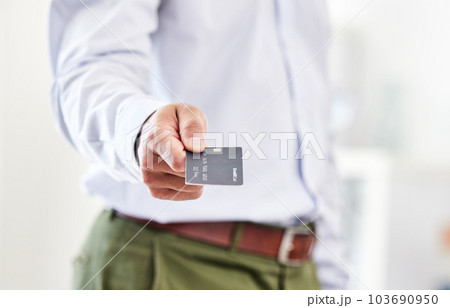 Finance, credit and banking with a card to pay, buy or purchase insurance, make an investment or open a savings account. Payment made simple, easy and convenient when shopping or spending money 103690950