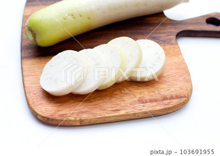 Sliced Japanese daikon. Fresh vegetables 103691955