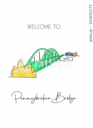 Continuous one line drawing 360 Bridge Texas skyline, Pennybacker Bridge. Beautiful landmark. World landscape tourism travel wall decor poster print art. Single line draw design vector illustration 103692275