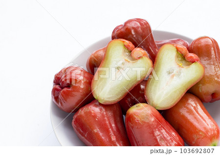 Fresh rose apple on white background. Fresh rose apple on white background. 103692807