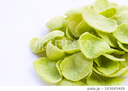 Prawn crackers on white background. Shrimp crispy rice snack 103693489