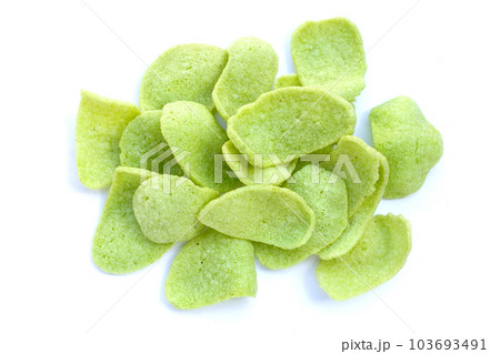 Prawn crackers on white background. Shrimp crispy rice snack  103693491