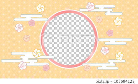 かわいい和柄背景にシンプルな丸いフレーム 103694128