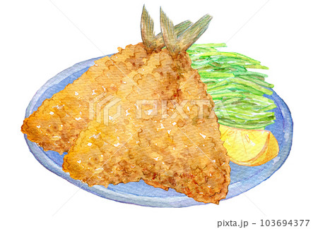 水彩イラスト　アジフライ 103694377