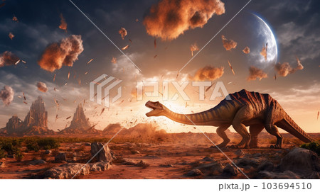 恐竜が絶滅した6500万年前の巨大隕石衝突-精緻CGのイラスト素材