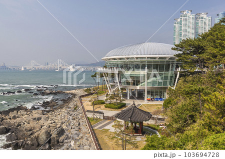 Busan, South Korea, city skyline at Nurimaru APEC House and Busan Marina Busan, South Korea, city skyline at Nurimaru APEC House and Busan Marina 103694728