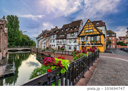 Colmar France, Colorful Half Timber House city skyline 103694747
