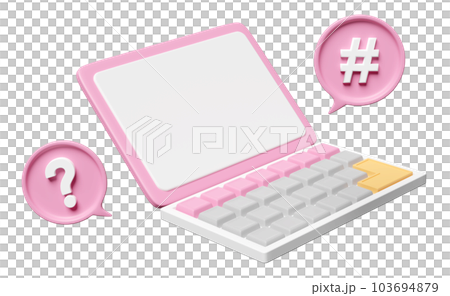 3D laptop computer with SEO, question mark, tag search icons isolated. online social, communication applications concept 3D laptop computer with SEO, question mark, tag search icons isolated. online social, communication applications concept 103694879
