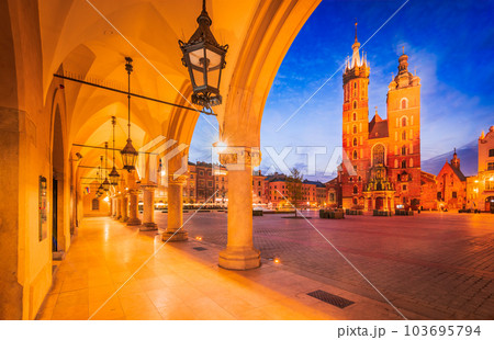 Krakow, Poland - Historic charming Cracovia's night scene, Ryenek Square. 103695794