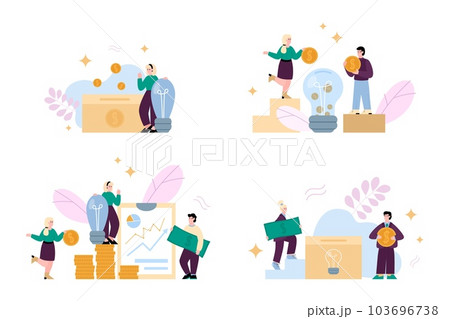 Set of people among money stacks and wallets flat vector illustration isolated. 103696738