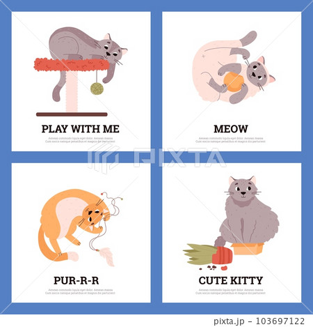 Set of squared banners with funny playing cats flat style Set of squared banners with funny playing cats flat style 103697122