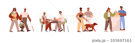 Set of blind people in dark glasses flat style, vector illustration 103697163