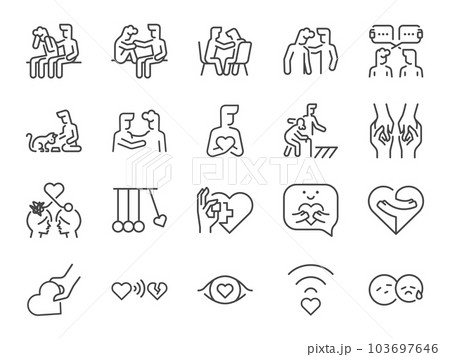 Empathy icon set. It included sympathy, friend, support, emotion, mental health, and more icons. Editable Vector Stroke. 103697646