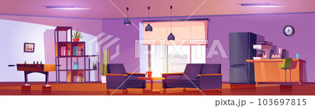 Office kitchen and break room with coffee machine 103697815