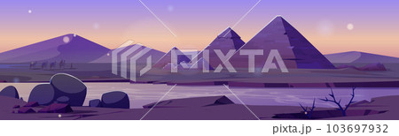 Pyramid in egypt desert oasis morning landscape 103697932