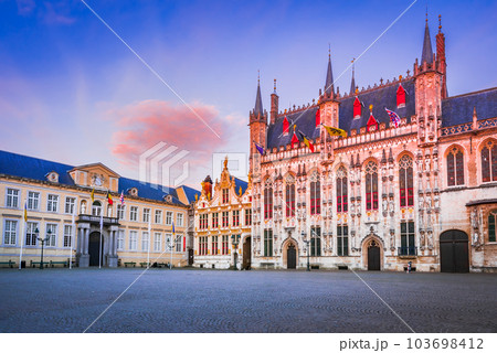 Bruges, Belgium. Burg, historic square with Gothic and Renaissance buildings in West Flanders. 103698412