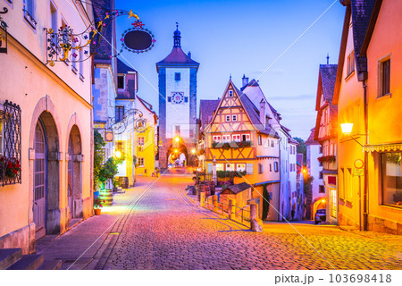 Rothenburg ob der Tauber, Bavaria, Germany. Beautiful postcard view of Ploenlein 103698418