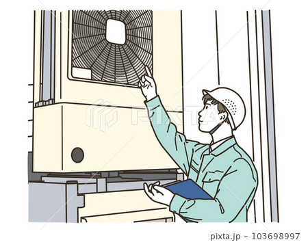 室外機を点検する男性作業員 103698997