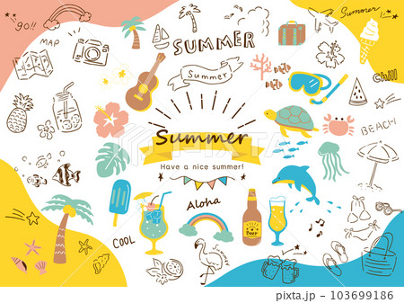 夏に使いやすい手描きのアイコンセット 103699186