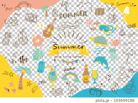 Hand drawn icon set easy to use in summer 103699186