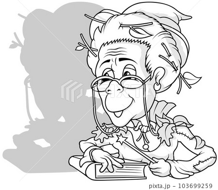 Drawing of a Forest Witch Reads a Book 103699259