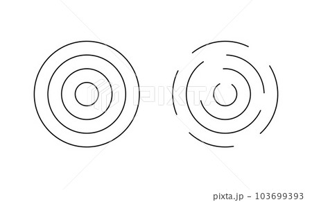 Concentric ripple circles with whole and interrupted lines isolated on white background. Vortex, sonar wave, soundwave, sunburst, radio wave, signal signs Concentric ripple circles with whole and interrupted lines isolated on white background. Vortex, sonar wave, soundwave, sunburst, radio wave, signal signs 103699393