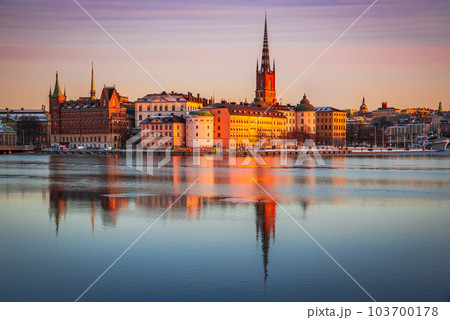 Stockholm, Sweden. Sunset over Gamla Stan old town 103700178