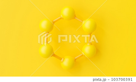 Yellow Molecular chemical formula. Ball and Stick chemical structure model on Yellow background. Concept science or Cosmetic industry.  Minimal idea concept. 103700391
