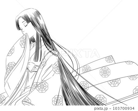 平安装束の女性　線画 103700934