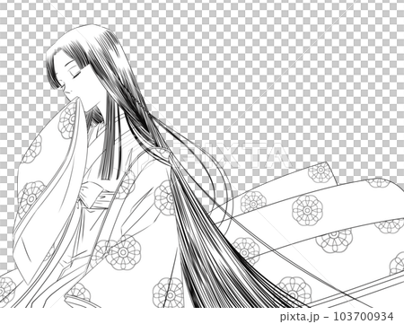 平安装束の女性　線画 103700934