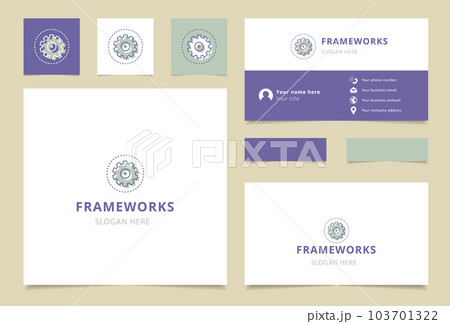 Frameworks logo design with editable slogan. Branding book and business card template. Frameworks logo design with editable slogan. Branding book and business card template. 103701322