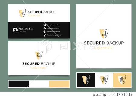 Secured backup logo design with editable slogan. Branding book and business card template. 103701335