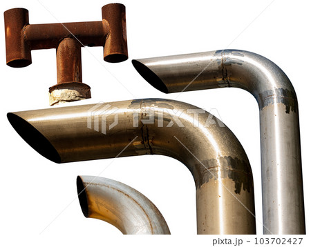 Group of Metal Exhaust Pipes Isolated on White Background Group of Metal Exhaust Pipes Isolated on White Background 103702427