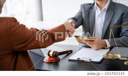 partner lawyers attorneys shaking hands after discussing a contract agreement done. partner lawyers attorneys shaking hands after discussing a contract agreement done. 103703135